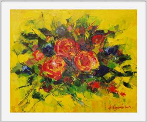 Rose rosse su fondo giallo